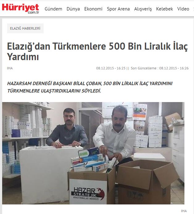 Elazığ’dan Türkmenlere 500 Bin Liralık İlaç Yardımı