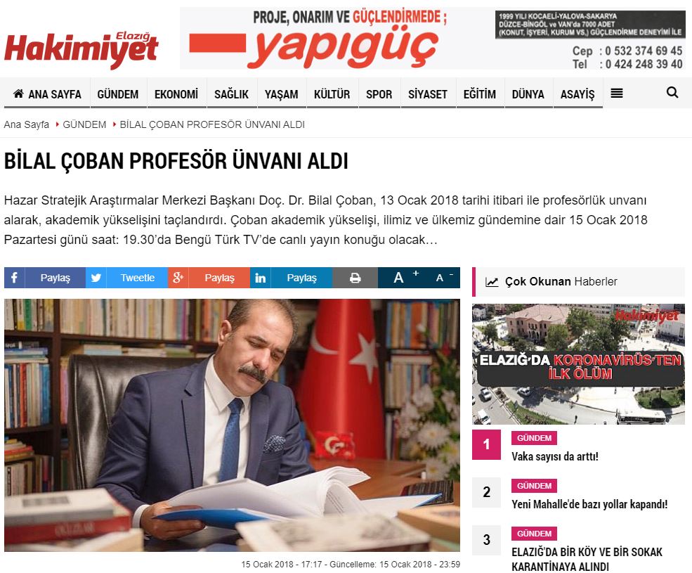 Bilal ÇOBAN Profesör Unvanı Aldı